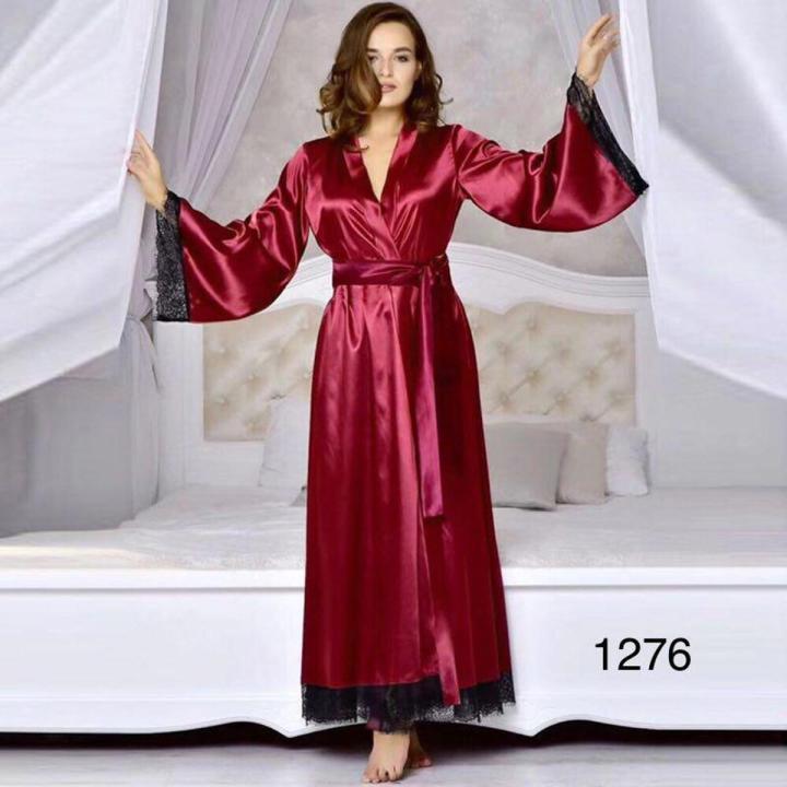 Beautiful Bridal Nighty Maroon Silk Long Gown Bridal Night Suit Nightwear Sleepwear Night Dress Daraz.pk