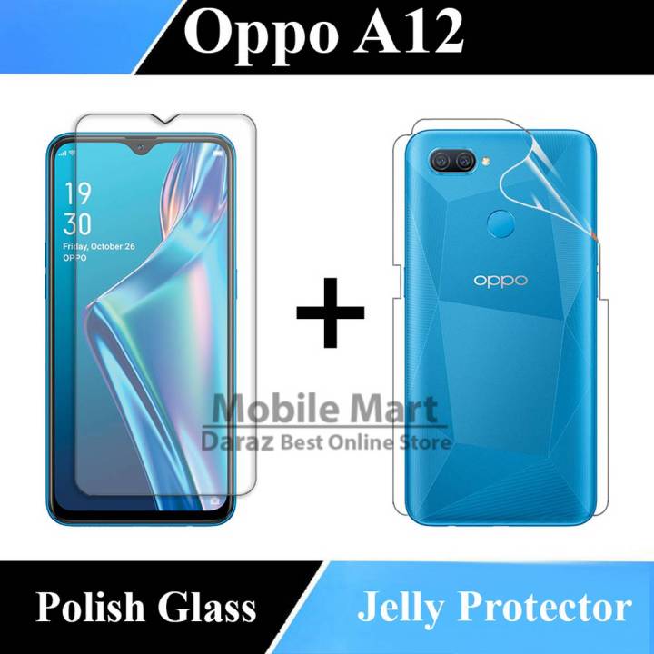 Oppo A12 Tempered Glass Polish Screen Protector + Back Jelly Protector Clear Soft Film Protection Hydrogel For A12