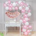 Pink Happy Birthday Arch Decoration Set With Pink Happy Birthday banner and Pink White Balloons. 