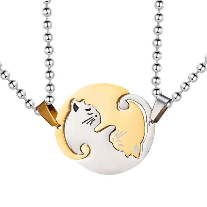 Us Stock Uloveido Matching Cat Necklace Pendant For Men Women Couple Necklace Pendant Stainless Steel Jewelry Sn156