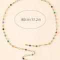 Fashion Colorful Imitation Crystal Long Y-shaped Necklace Metal Collarbone Chain Holiday Party Body Jewelry XIEGONG. 