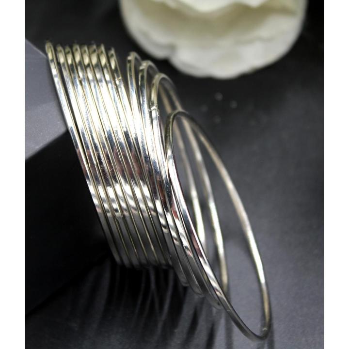 Pack of 12 Bangles for Girls Women silver