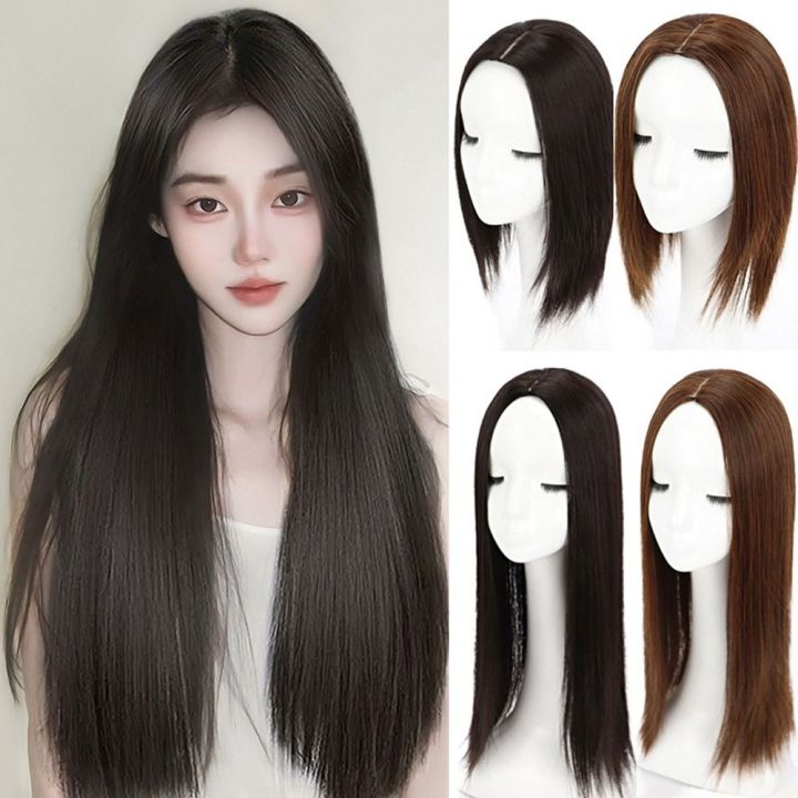 Middle Part Topper Hairpiece Heat Resistant Fiber Hair Extension Synthetic Long Straight Hair Clip-In Natural Invisible Clourse Hairpieces Women