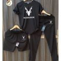 Pack Of 3 Summer Tracksuit Set for Men (T-shirt + Trouser + Short). 