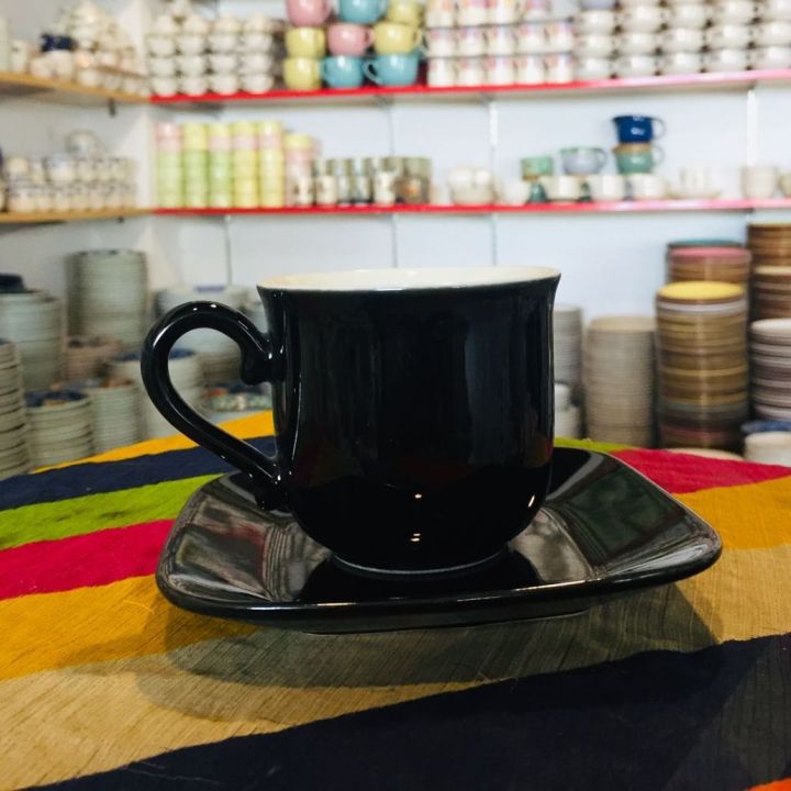 12 piece imported quality black fine porcelain cups saucers set | teacups set | cups saucer set | 180 ml tae cups