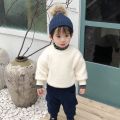 Boy's Hoody Autumn and Winter Sweater Baby Girl's Western Style Base Clothing Fleece-Lined Thickened Turtleneck Warm Two-Piece Top. 