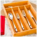 5 Compartment Bamboo Cutlery Tray, Kitchen Drawer Utensils Holder, Wooden Knife Fork Spoon Organizer Case. 