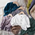 Literary Fan ~ Spring Children's Baby Cotton and Linen Long-sleeved Jacket Thin button-up solid color cardigan for boys and girls. 