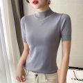 Spring and Autumn New Mock Neck Sweater Women's Slim Fit All-Match Short-Sleeved Sweater Inner Wear Blouse Pullover Bottoming Shirt. 