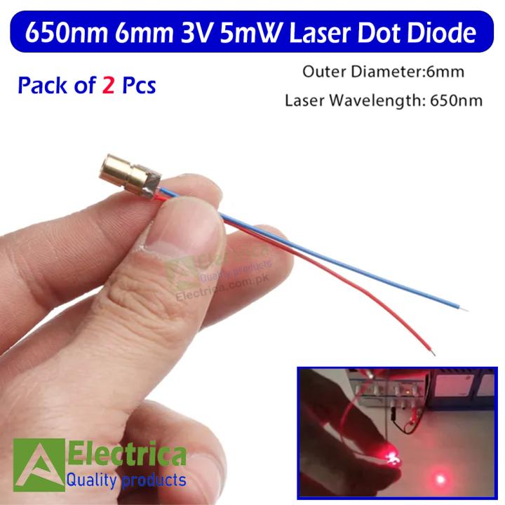 2 pcs 650nm 6mm 3V 5mW Laser Dot Diode Laser Diode for Arduino DIY STEM Projects Laser Head Diode Dot Module by Electrica