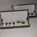 Complete Set Metal Cufflinks and Plastic Buttons for Men |  Men’s Cufflink & Buttons With Box Silver and Gold. 