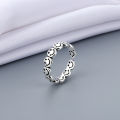 Smiley face ring plated S925 sterling silver male and female couple opening ring ins trendy brand niche hip hop retro smile ring. 