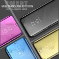 Phone Flip case OPPO A53 Luxury Plating Smart Clear View Makeup Mirror Transparent Cosmetic mirror case for OPPO A53 Flip Back cover Stand Holder  cases. 