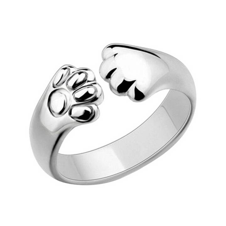 Cute Women Cat Paw Open Ring Silver Plated  Animal Jewelry Gift