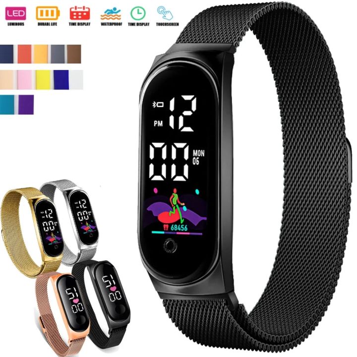 Gesh 2023 Gold Women's Watches Sports Touch Led Digital Electronic Wrist Watch For Men Student Girl Hand Ring Magnetic Bracelet Watch