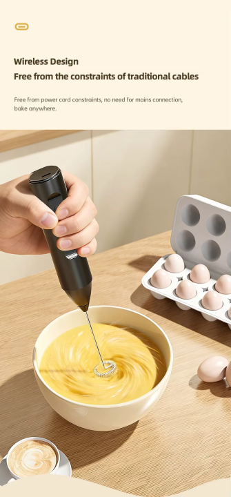 Rechargeable Electric Beater and Mixer, Cordless Handheld Egg Beater with Multiple Speed Settings, Portable Kitchen Mixer for Eggs, Cream, Cake Batter, Dough, Coffee, Sauces and Desserts, USB Rechargeable Hand Mixer with Powerful Motor, Lightweight Ergono