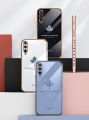 For Samsung Galaxy A50 Cover + Wrist Strap Fashion Shiny Maple leaf Plating Square Bumper Phone Case Soft TPU Silicone Shockproof Protective Back Cover. 