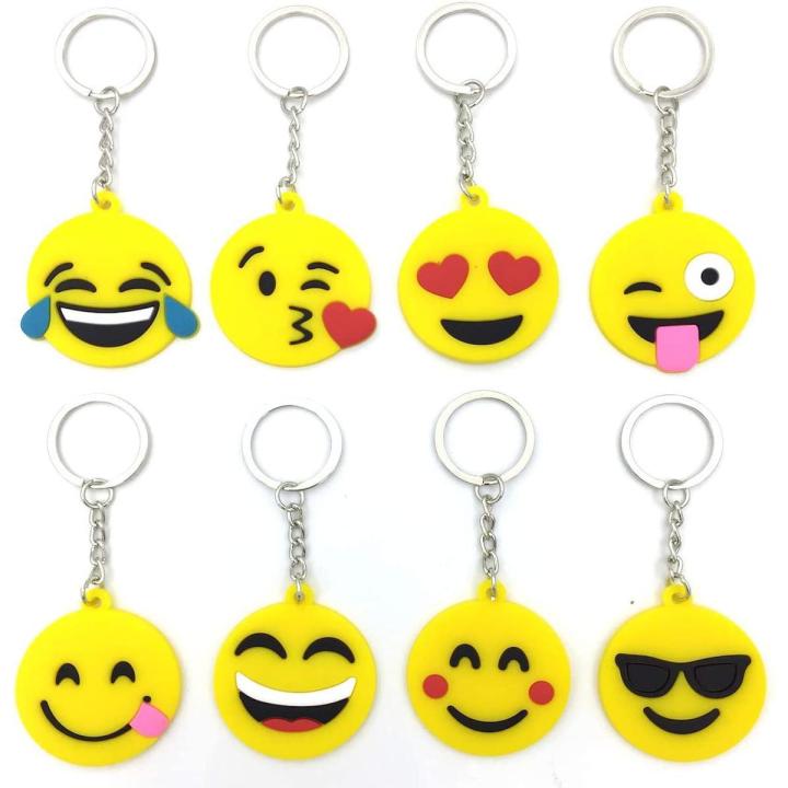 Emoji Keychains, Pack Top 8 Popular Emoji Emoticons Emoji Keyrings, Emoji Favor Bags