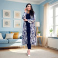 Stylish 3pc Stitched Dress With Printed Gown Inner Shirt and Trouser For Women. 