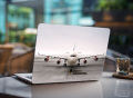 White airplane, Fog, The plane, Wings, Aviation, Passenger, Airbus, Laptop Notebook Skin Sticker Cover Art Laptop Skin Fits 13.3" 14" 15.6" 16". 