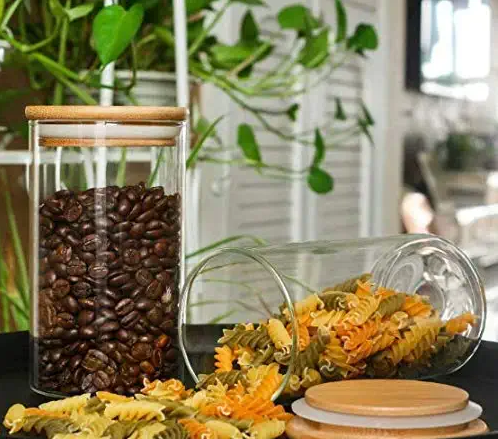 1000 ml wooden lid glass jar set of pieceS kitchen storage