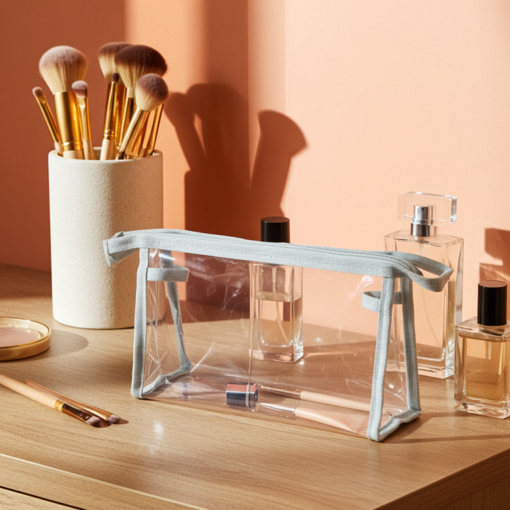 CUSTOMIZE Cosmetic Portable Makeup Pouch Makeup Organizer Beauty Bag Professional Transparent Makeup Bag & Organizers with Full of Storage | Make Up Bags Pouch with Zipper For Travelling | Multipurpose Traveling Cosmetic Bags for Women