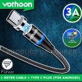 VOTHOON Magnetic Cable Fast Charging Cable Micro USB Type c & iOS Phone 3A Fast Charging With Data Transfer 7 Pin Connector 360 Degree Rotation LED Indication  1 Meter Length  2 Meter Length. 