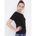 Cotton Full sleeves Black one open shoulder with satin strip t shirt for girls. 