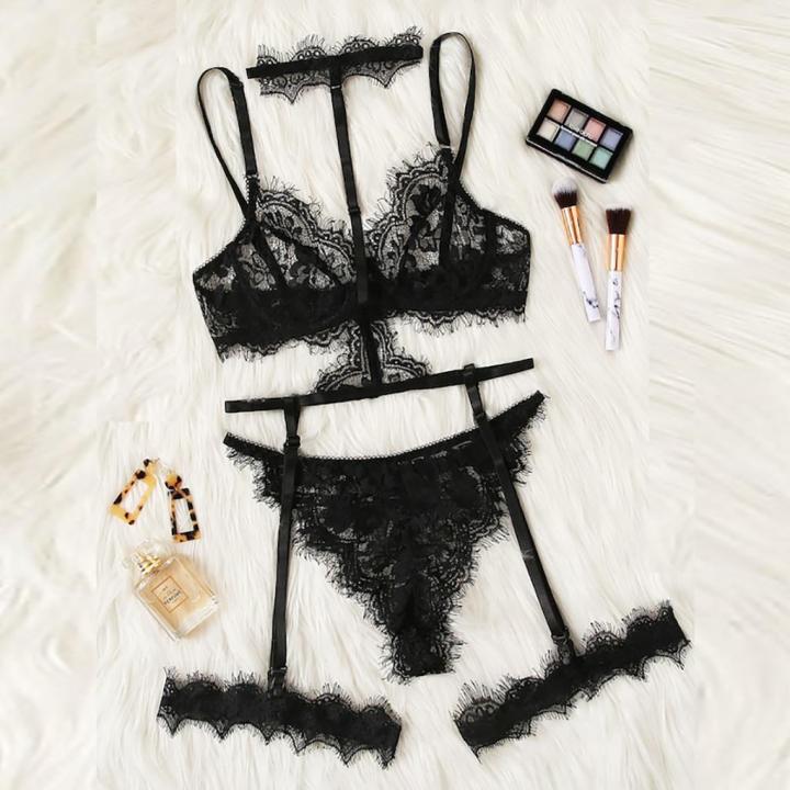 MissFortune%20saxy%20Exquisite%20Lace%20Lingerie%20Bra+Garter+Briefs%20Set%20Babydoll%20Cut-Out%20Sleepwear%20-%20Image%203