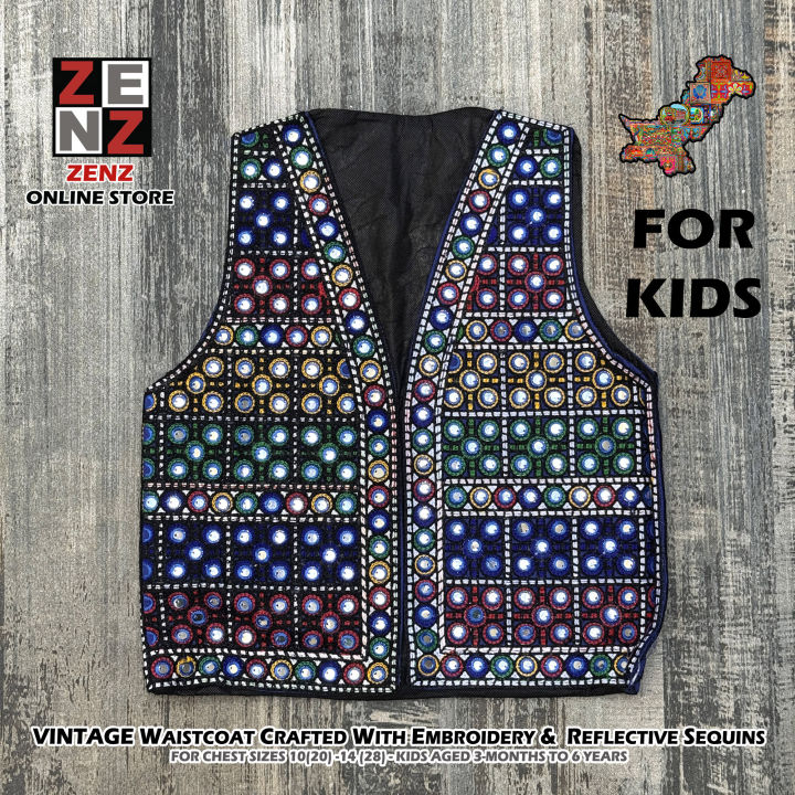 ZENZ Pakistani Traditional Embroidered Sequins Waistcoat Koti for Baby Boys New Born to 6 Years of Age Gilet Waist Coat
