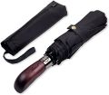 WOODEN HANDLE AUTOMATIC COMPACT FOLDING UMBRELLA. 