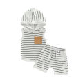 Baby Boys Suit, Sleeveless Hooded Striped Print Vest Tops + Summer Casual Drawstring Short Pants. 
