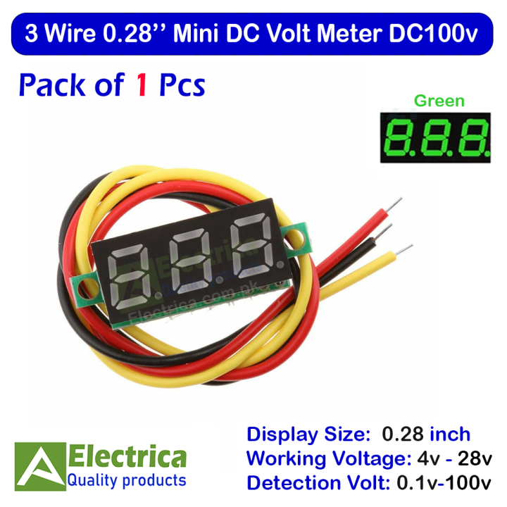 1/3/5Pcs DC 0.28" 3 Wires Mini Green LED Display Digital Voltmeter 0-100V Voltage Meter Tester by Electrica