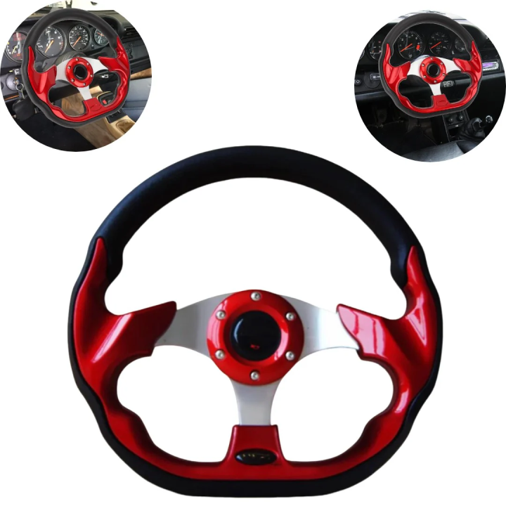 "Universal Semi Deep Dish Sports Steering Wheel – High Gloss Red Finish ...