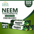 Green Valley Neem Toothpaste (Pack of 3) Herbal | 185g | Fluoride-Free | 5 Herb Protection | 100% Vegetable-Based | Export Quality. 