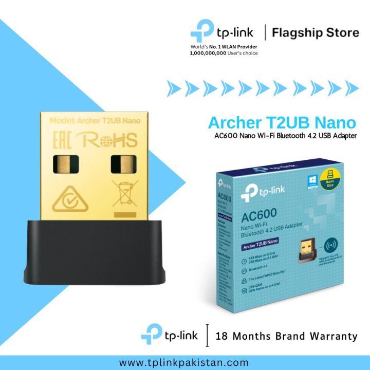 TP-Link Wi-Fi Adapter & Bluetooth Archer T2UB Nano AC600 Dual Band Wi-Fi Adapter & Wi-Fi Bluetooth 4.2 USB Dongle Network Adapter - 18 Months Brand Warranty