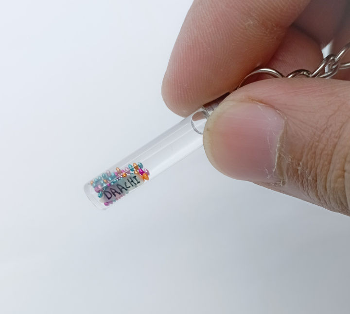 Bottle-Keychain with your name on rice,Keychain with Name, Rice Keychain, Custom Keychains, Personalized Keychains, Name on Rice, Rice Jewelry, Unique Gift, MINI TUBE PENDANT