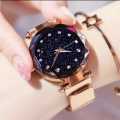Top Class AlRashid Shopping Store Black Color 12 Point Diamond Studded Magnet Stainless Steel Wrist Watch Magnet For Girl-Woman. 