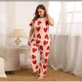Pink Fully Heart Printed Design Stylish Full Sleeves Round Neck T-Shirt and Pajama Sexy Night Suit ! Sleep Wear Night Dress For Ladies Women and Girls (SN-33). 