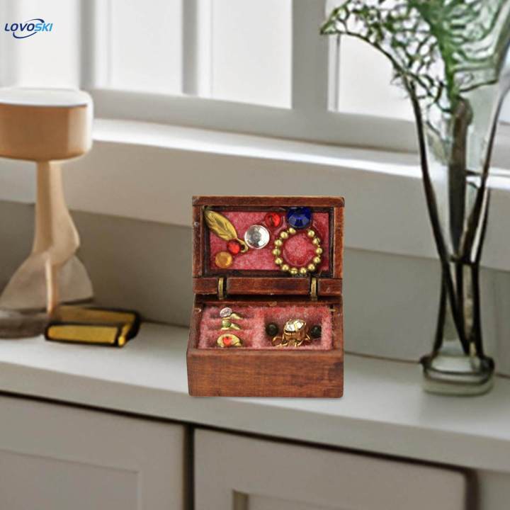 Simulation 1/12 Scale Miniature Wooden Jewelry Box Model for Home Ornaments