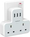 TESSAN 2 Way Multi Plug Adapter Double Socket USB Charger Multi Ports, Power Adapter Shaver Plug Wall Charger Power Plug Extension with 2 AC Outlets and 3 USB Ports 3250W,13A Multiplug Power Adapter 3 Pin Power Strip for Home, Office,Travel, Kitchen, PC,. 