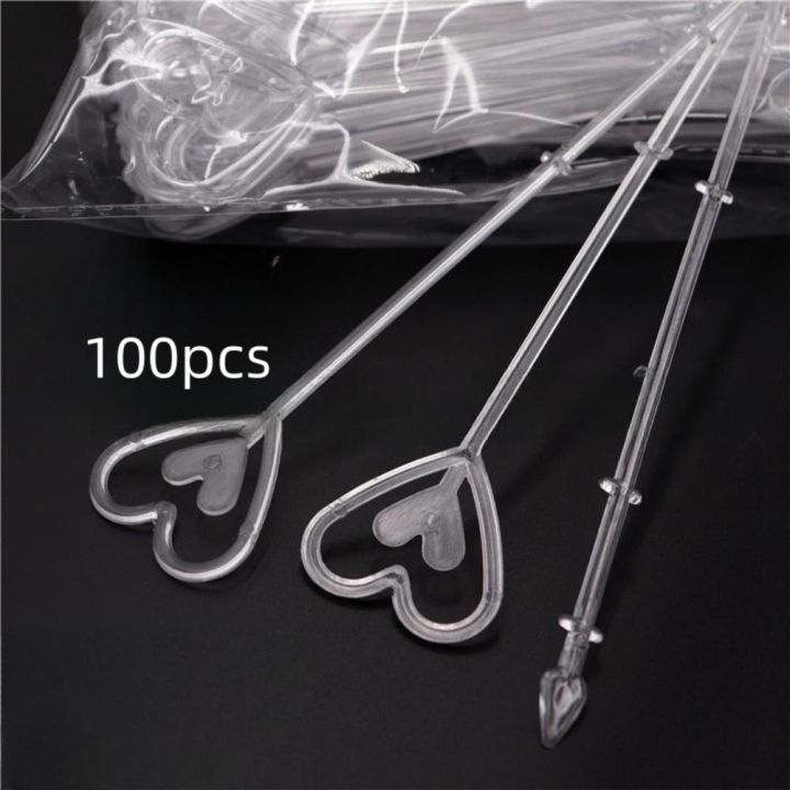 100Pcs Transparent Plastic Floral Place Card Holder Heart Shape Flower Picks Clip Flower Card Holder Stick Floral Picks For Flower Arrangements Bouquet Holder Crowns For Flower Arrangements