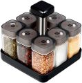 Condiment Pots Kitchen Condiment Bottle Set, Family Rotating Glass Seasoning Category Unique Condiment Jars (9 Pieces) Spice Jars. 