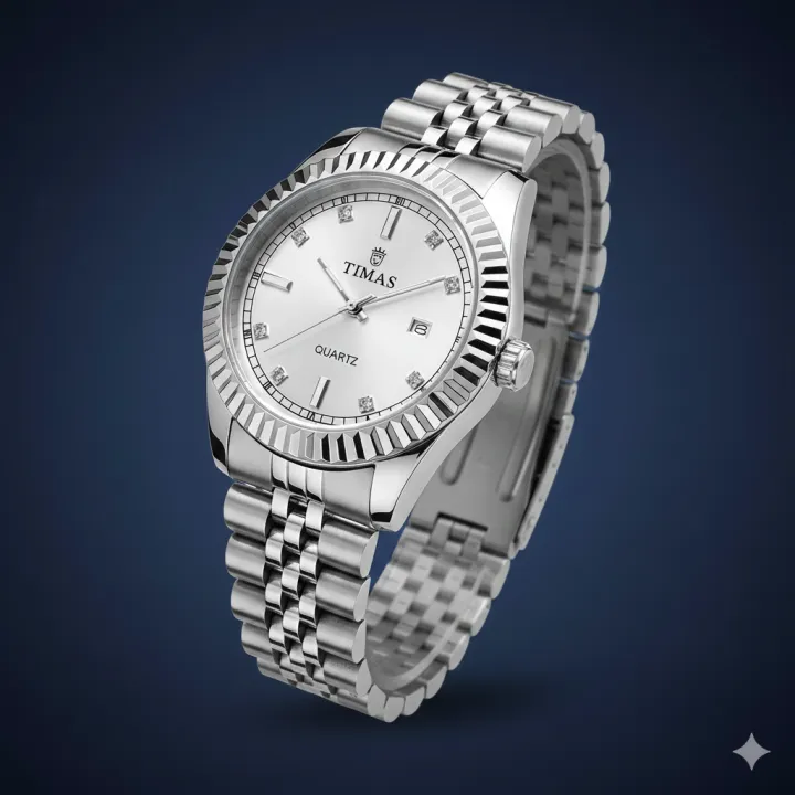 TIMAS Luxury Silver Men’s Wrist Watch – Quartz Movement, Date Display ...