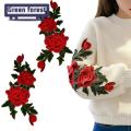 Green forest Clothes Patch Fine Texture Red Green Floral 3D Embroidery Patch Applique. 