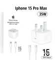 100% Original 35W PD Charger For iPhone 15 Pro Max - 3PIN UK Plug Fast iPhone Charger With Type-C to Type-C Cable 35W Supported | Power Adapter for iPhone. 