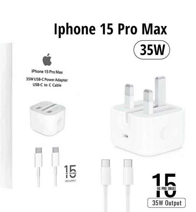 100% Original 35W PD Charger For iPhone 15 Pro Max - 3PIN UK Plug Fast iPhone Charger With Type-C to Type-C Cable 35W Supported | Power Adapter for iPhone