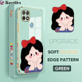 Jizetin (Free Lanyard) for OPPO A15 A15S Back Cover Luxury 6D Plating Soft Casing Silicone Square Frame Phone Case Shiny Bling Back Cover Cartoon Cute Girl New design Side Drawing Case. 