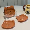 8pcs Cute Cartoon Bear Dish Plate Set With Stand, Reusable Plastic Dessert Dinner Plate Creative for Fruit,Snack,Nuts,Cartoon Design Dish Kitchen Accessory. 