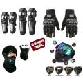 Motorcycle Knee  Pads, Elbow Pads, Bike Gloves , Winter Mask , Biker Goggles  Combo for Biker / Pack of 5 Motorcycle PRO BIKER Gloves + Winter Mask + Elbow &  Knee  Pads / Guards + Biker Goggles (5 in 1) / Set of 5. 